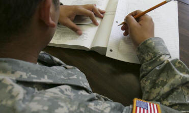 soldier doing homework